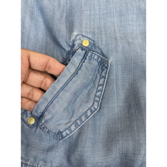 Chico's Size 1 Chambray Open Shirt Jacket Size Medium Roll Tab Sleeve - Picture 9 of 10